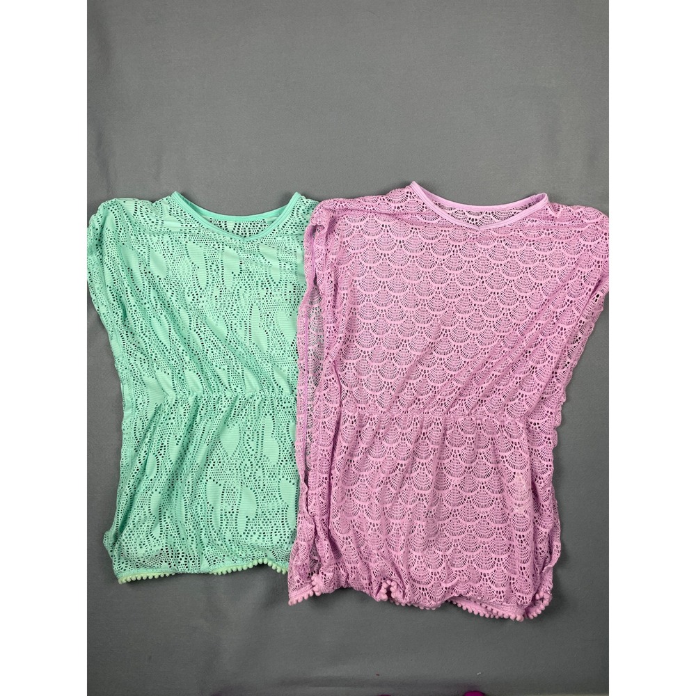 Wonder Nation Crochet Lace Cover Up Tops Boho Coastal Pink Mint Girls L 10-12